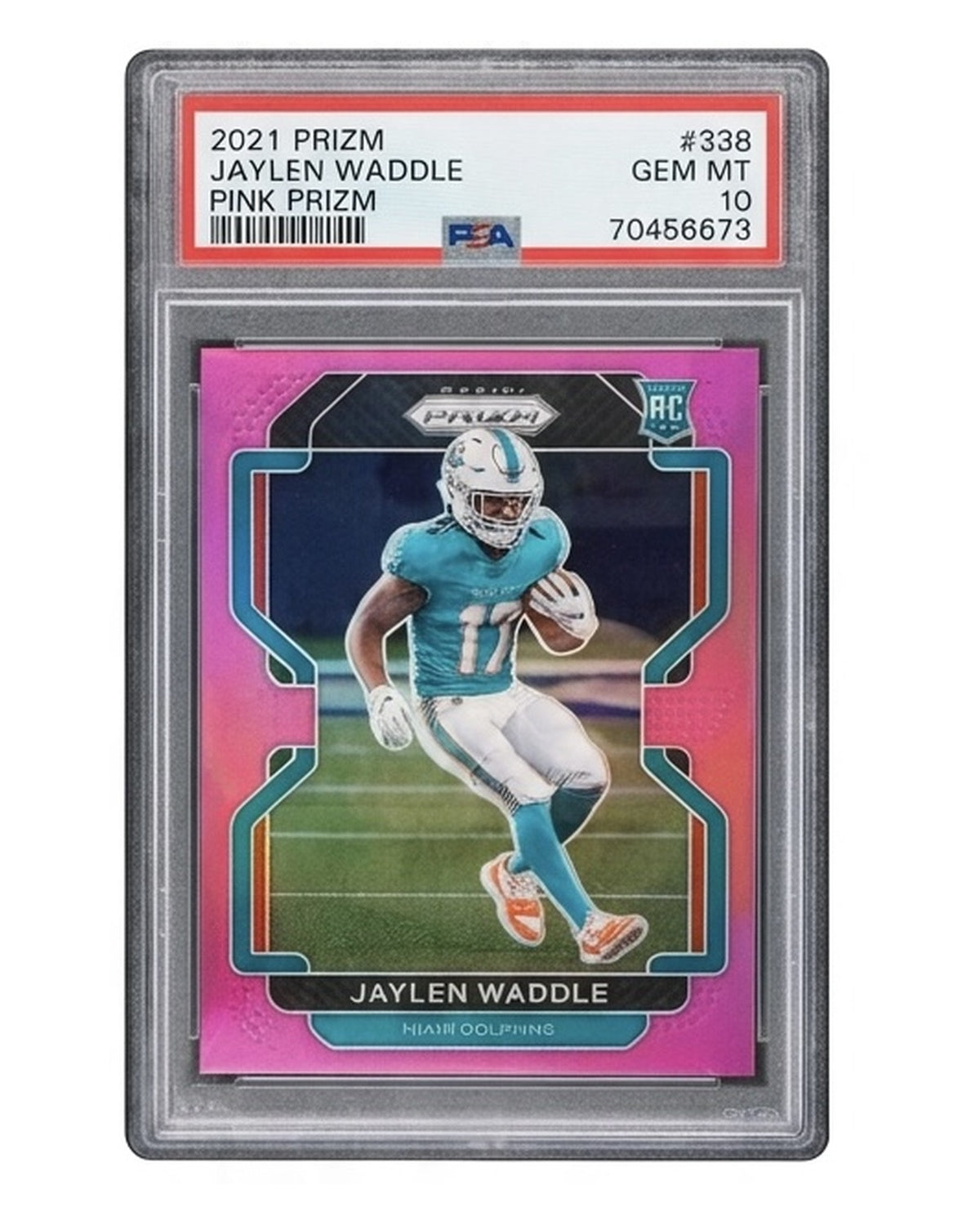 2021 Panini Prizm Pink Jaylen Waddle #338 PSA 10 slab standardized 1200x1500