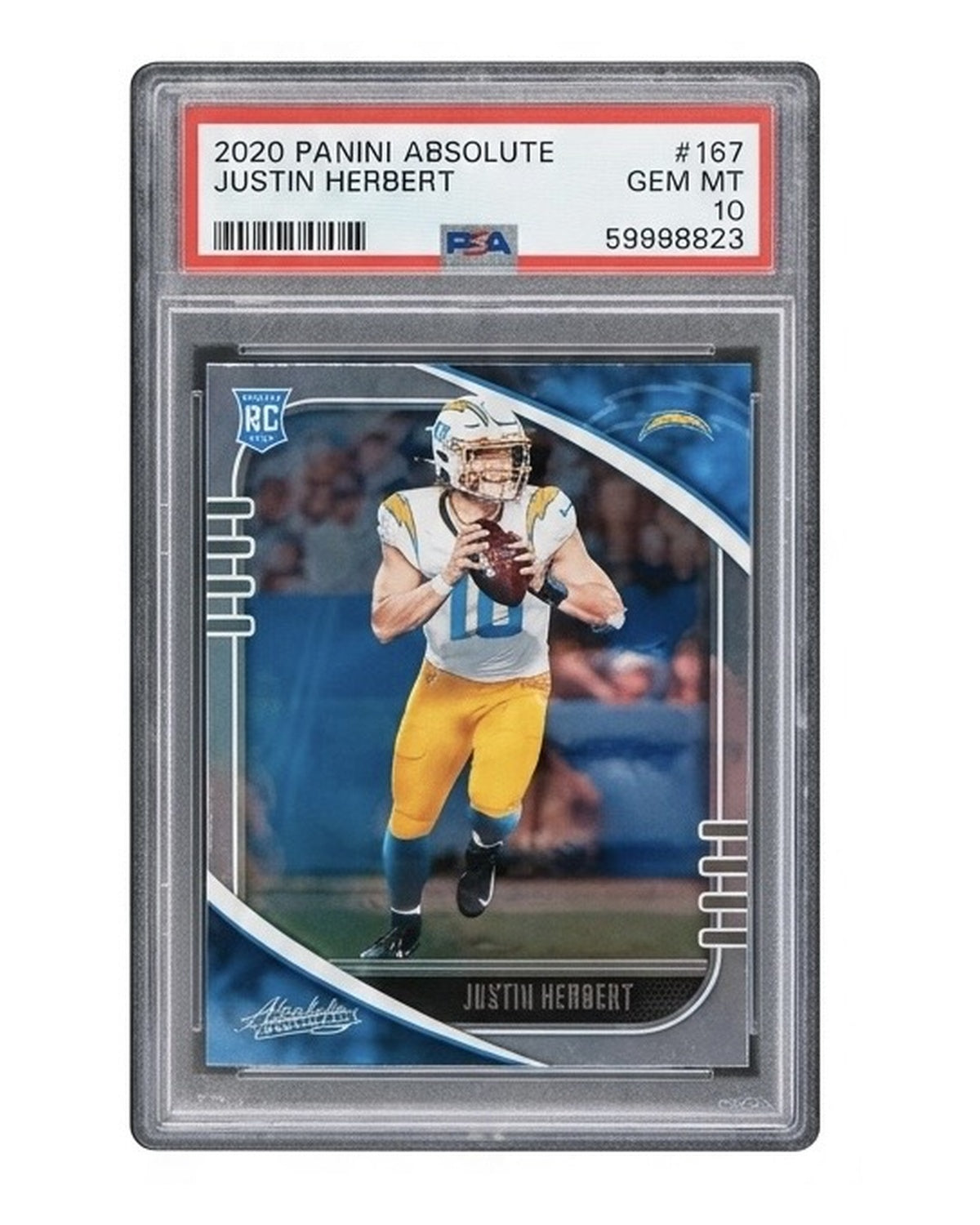 2020 Panini Absolute Justin Herbert #167 PSA 10 slab standardized 1200x1500