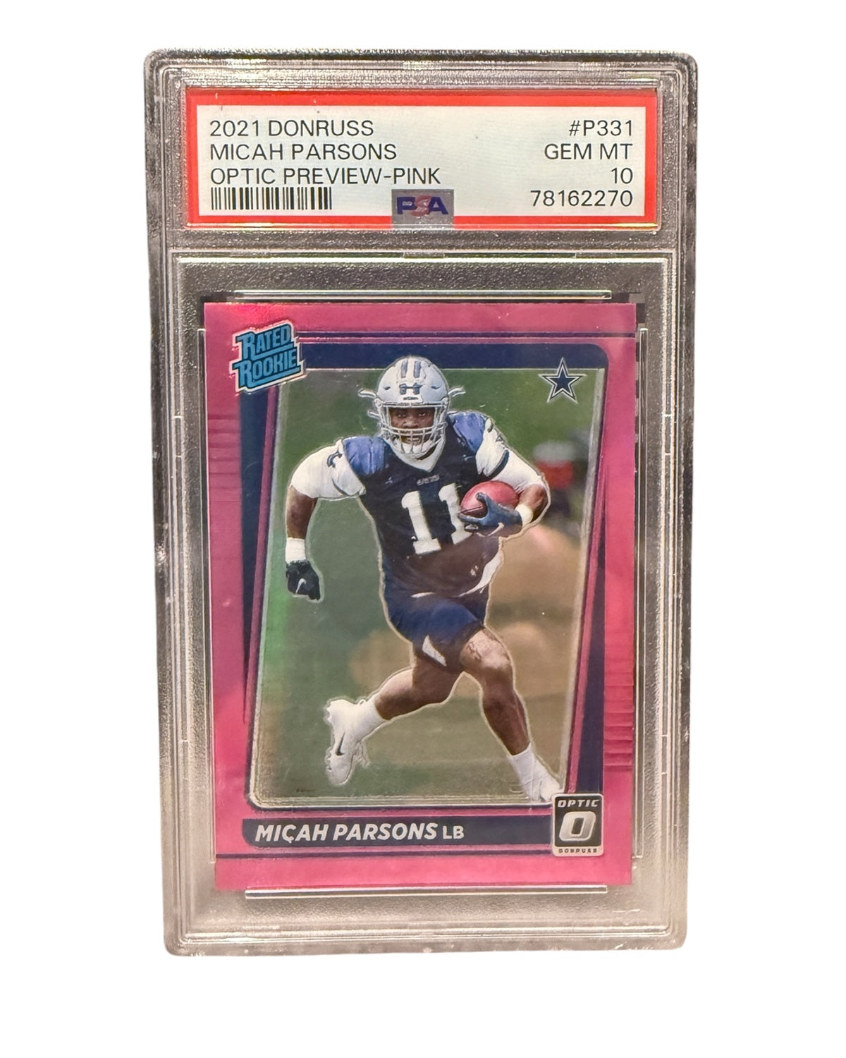 2021 Donruss Optic Micah Parsons #P331 PSA 10 slab standardized 1200x1500